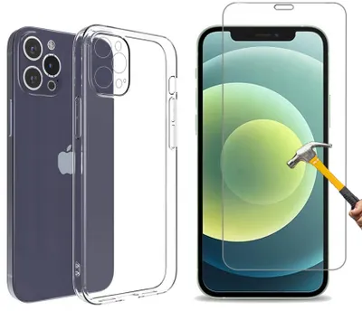 Produktbild von 2in1 Set kompatibel mit iphone 12 pro Silikon Case und Panzerglas Schutzhülle TPU Hülle transparent Flexibel Cover Handyhülle Glasfolie 9H Härte 12pro