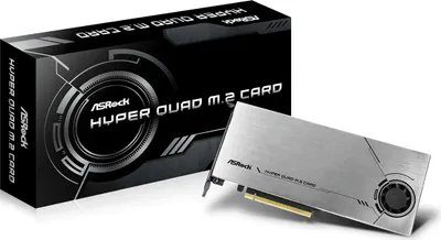 Obrázok produktu pre ASRock Hyper Quad M.2 - PCIe - M.2 - PCIe 4.0 - Hliník - Čierna - Aktívny - 1 ventilátor