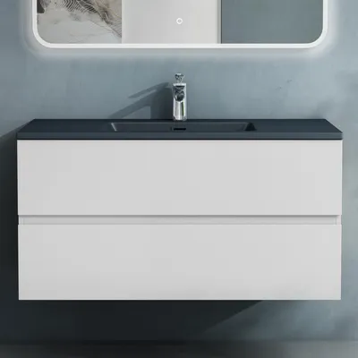 Immagine prodotto di doporro Mobile Bagno Sospeso 100cm, Mobile da Bagno Bianco Opaco con 2 Cassetti Include Lavabo Antracite Opaco Aqualis F079