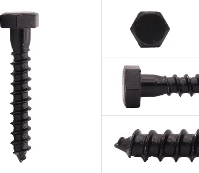 Produktbild von Sechskant Holzschrauben verzinkt schwarz M8 x 50 mm - Pro 25 Stück
