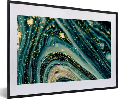 Produktbild von MuchoWow® Gerahmtes Poster Marmoroptik - Luxus - Gold - Türkis - Glitzer 60x40 cm - Poster mit Schwarzem Bilderrahmen Wandposter Rahmen Foto Bilder - Schlafzimmer - Plakat in Rahmen - Drucken