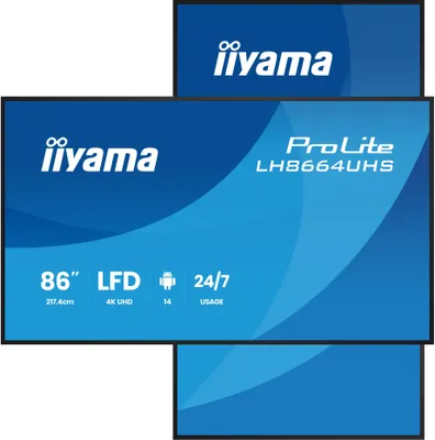 Produktbild von iiyama LH8664UHS-B3AG Signage-Display Digital Signage Flachbildschirm 2,17 m (85.6") WLAN 500 cd/m² 4K Ultra HD Schwarz Eingebauter Prozessor Android 24/7