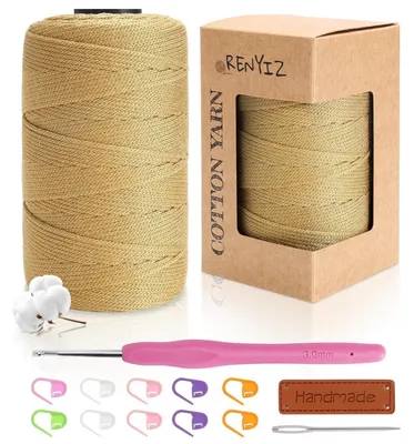 Obrázek produktu pro Příze na háčkování pro tašky, 2,5 mm, 250 g, 210 m, příze na macramé, bavlna, včetně háčku 3 mm, barva: okrová