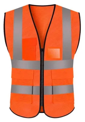 Produktbild von Sicherheitsweste mit Taschen und Reißverschluss, hohe Sichtbarkeit, reflektierend, für Damen und Herren, Größe XL, Orange