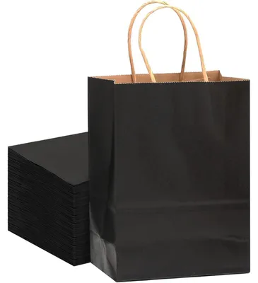 Immagine prodotto di Sacchetti regalo con manici, 32 pezzi, colore nero, dimensioni 21x15x8 cm, realizzati in carta kraft