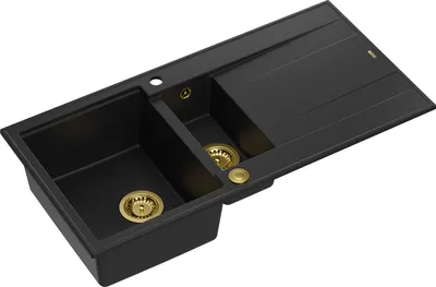 Produktbild von QUADRON Spülbecken 1,5-Becken Spüle | Größe: 100 x 50 x 21/16 cm | EVAN 156 | Küchenspüle Granitspüle aus GraniteQ mit Siphon | Carbon & Golden