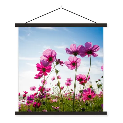 Produktbild von MuchoWow® Textilposter Blumen - Rosa - Cosmea 120x120 cm mit schwarzem Rahmen - Aufhängungsset