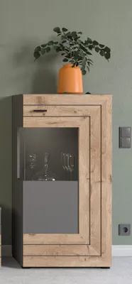 Produktbild von Standschrank Kommode Freno | grau matt / Nox Oak | ohne Beleuchtung