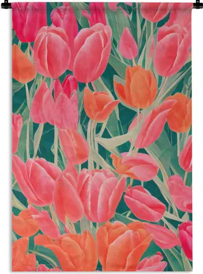 Produktbild von MuchoWow® Wandteppich Wandbehang Tulpen - Blumen - Rosa - Rot - Kunst 90x135 cm Tapisserie Dekoration Wandtuch - Baumwolle - Wandskulptur