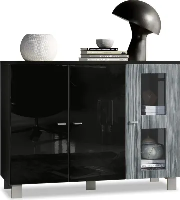 Produktbild von Vladon Sideboard Denjo,  Germany, Kommode mit 3 Türen, Schwarz matt/Schwarz Hochglanz/Avola-Anthrazit (107 x 81 x 35 cm)