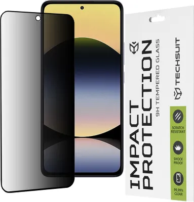 A smartphone screen protector and its packaging are displayed.