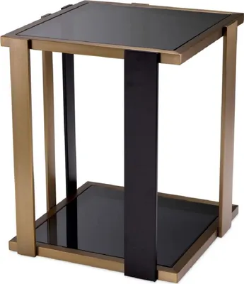Produktbild von Casa Padrino Luxus Beistelltisch Messing / Schwarz / Grau 47,5 x 47,5 x H. 55,5 cm - Quadratischer Tisch mit Glasplatten - Wohnzimmer Möbel - Luxus Möbel - Luxus Qualität