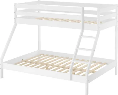 Produktbild von Doppel-Etagenbett weiß 140x200 und 90x200 Erwachsenen-Stockbett Kiefer Massivholz V-60.19-09-14WRollrost inkl.