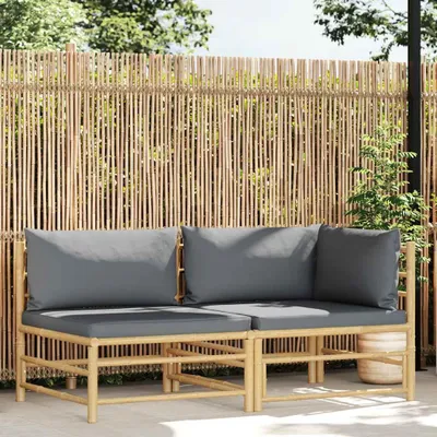 Produktbild von vidaXL 2-tlg. Garten-Lounge-Set mit Kissen Dunkelgrau Bambus