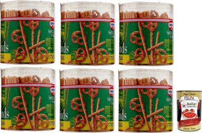 Produktbild von Cameo Snack Friends Sticks & Bretzel, Aperitif Treder, Mischung aus Stöcken und Bretzel alszianer mit Salzkörnern auf der Oberfläche, 6x 300 g + Italian Gourmet polpa 400g