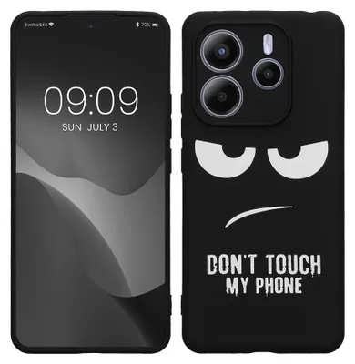 Produktbild von kwmobile Hülle kompatibel mit Xiaomi Redmi Note 14 5G (Nicht für 4G) - Handyhülle Silikon Case - Don't touch my Phone Weiß Schwarz