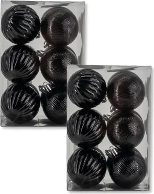 Produktbild von Kunststoff Weihnachtskugel schwarz 2 Sets - 24 Stück Ø 6cm Deko Kugel Christbaumschmuck Mix Matt Gemustert Glänzend