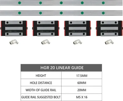 Immagine prodotto di Guida lineare, materiale resistente, prestazioni precise, 2 guide 4 HGH20CA, 400 mm