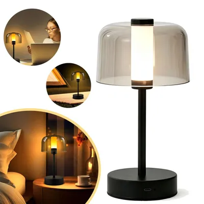 Produktbild von Akku‑LED‑Tischlampe, Dimmbare Tischleuchte, Kabellose Touch‑Lampe für Innen, Outdoor und Camping