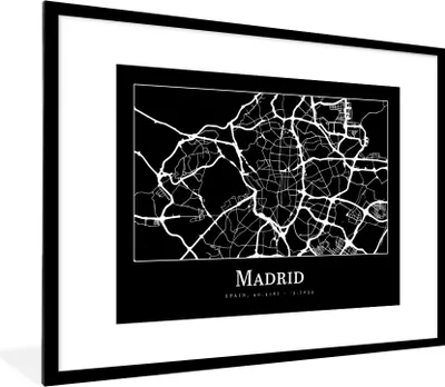 Produktbild von MuchoWow® Gerahmtes Poster Madrid - Karte - Stadtplan 80x60 cm - Poster mit Schwarzem Bilderrahmen Wandposter Rahmen Foto Bilder - Schlafzimmer-Dekorationen - Fotoposter