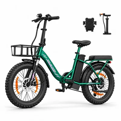 Produktbild von Runetic Ebike, Foldable e-bikes, 250W Motor, 36V 13Ah herausnehmbarer Akku, bis zu 80 km Reichweite, 25 km/h, 20" x 3,0" Breitreifen, Grün, KI-generiertes Bild