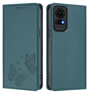 Produktbild von Lederhülle für TCL 50 LE, Schmetterling Prägung Leder Brieftasche Schutzhülle mit Ständer Grün
