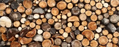 Produktbild von Wallario selbstklebendes Poster - Dunkler Holzstapel rund, Größe: 50 x 125 cm