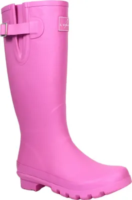 A single pink rubber boot shown against a white background.