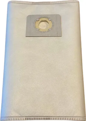 A white vacuum cleaner bag with a gray and tan connector piece.