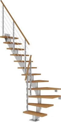 Produktbild von Pertura Mittelholmtreppe Malva Eiche Leimholz Perlgrau 1/4 gewendelt unten links/rechts 75 cm 13 Stufen / 14 Steigungen