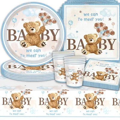 Image de Elzusha - Ensemble de vaisselle pour enfants "Ours" comprenant 61 pièces, idéal pour les anniversaires et les fêtes