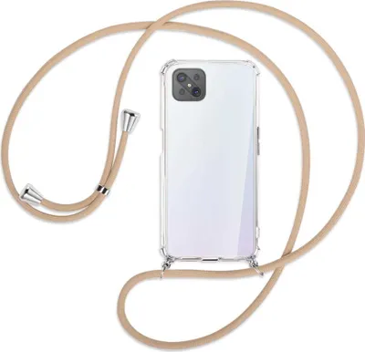 Produktbild von Handykette Backcover-Schutzhülle mit Band (Metall silberfarben) für Oppo A92S / Reno4 Z 5G - beige