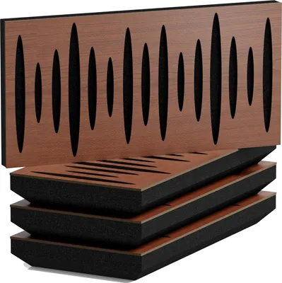 Obrázok produktu pre 4-balenie – Úzky zvukovo-absorpčný akustický difúzny panel | 25 x 50 cm | Difúzia – odraz – zvuková izolácia | Hrúbka – farba: [53 mm | orech]