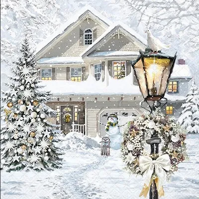 Produktbild von 20 Servietten Christmas House - Winterliches Stadthaus 33x33cm