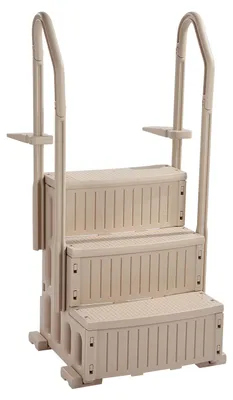 Produktbild von Sicherheitsleiter, 3-stufige Treppe mit Doppelhandlauf und rutschfesten Hochleistungsstufen, max. Tragkraft 180 kg, für 91,4–121,9 cm große Einbau- & Aufstellpools mit jeder Terrassenoberfläche