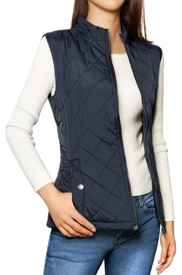 Productafbeelding van Allegra K Damen, slim fit, vest met opstaande kraag, lichtgewicht, model Saint, met rits, gewatteerd vest