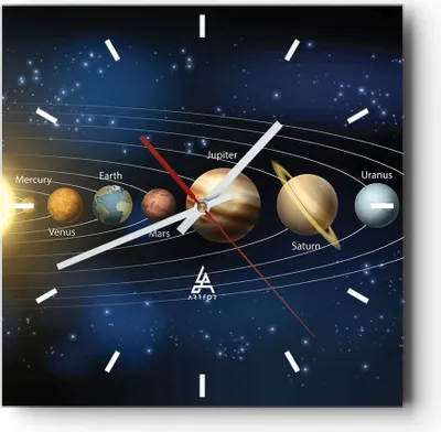 Produktbild von Wanduhr - Quadrat - Glasuhr - Kosmos Planet - 40x40cm - Schleichendes Uhrwerk - Lautlos - zum Aufhängen bereit - Dekoration Modern - Wanddekoration aus Glas - C3AC40x40-3650