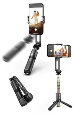 Produktbild von Techsuit – Mini-Gimbal-Selfie-Stick mit Stativ und Bluetooth-Fernbedienung, 360°-Drehung, 70 cm – schwarz