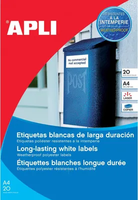Produktbild von Etikety polyesterové 210x297mm APLI 20 hárkov