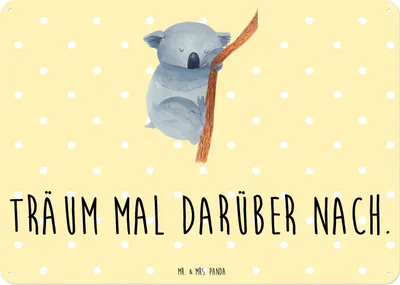 Produktbild von Mr. & Mrs. Panda tafel Koalabär DIN A3 - Gelb Pastell - Geschenk, Schlafzimmer, Wandbild, Lustige Sprüche, Blechschild, Traumland, Magnetschild, Schild, Koala, Türschild