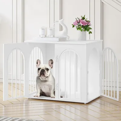 Zdjęcie produktu dla Klatka dla psa – mebel – bezpieczne schronienie dla zwierzęcia – zaokrąglone drzwi – 68 x 48 x 56 cm – biały
