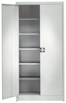 Produktbild von Werkzeugschrank, Materialschrank, Stahl, abschließbar, 5 Fachböden, Korpusfarbe lichtgrau, Türfarbe lichtgrau, 2.200 x 950 x 500 mm (HxBxT)
