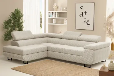 Productafbeelding van Eckbank met slaapfunctie, bekleding: stof Poso, kleur: beige, met chaise longue aan de linkerkant