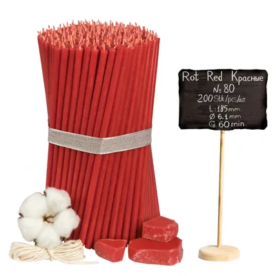 Produktbild von Diveevo Rubinrot 200 St Rote Bienenwachs dünne Kerzen Kirchenqualität 185mm N80
