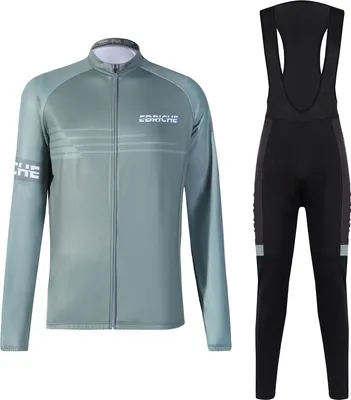 Produktbild von Ebriche Herren Radtrikot Set Winter Warm Langarm Mountainbike Jacke mit gepolsterter Tr?gerhose Strumpfhose Fahrradbekleidung