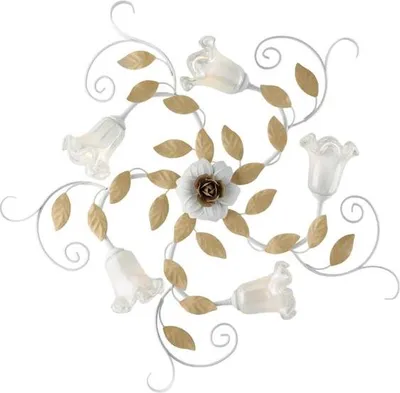 Image de Cesto Plafonnier Shabby En Fer Laqué Blanc 5 Lumières H.17 D.80 Bl274-Pl5-Bco
