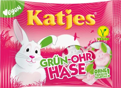 Produktbild von Katjes Grün Ohr Hase Gesichter aus Schaumzucker mit Fruchtgummi 175g