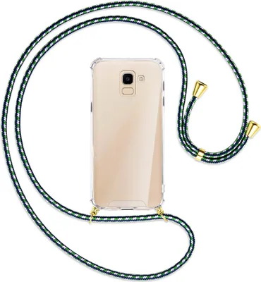 Produktbild von Handykette Backcover-Schutzhülle mit Band (Metall goldfarben) für Samsung Galaxy J6 2018 - grün/blau/weiß