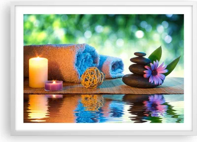 Produktbild von Gerahmtes Poster - Weißer Rahmen - Natur Entspannung Spa Kerzen - 70x50 cm - Wand Bild - Wanddeko - Wandbilder - Wandposter - Bilderrahmen - Bilder - Kunstdruck - Wandbild - P2WAA70x50-2554