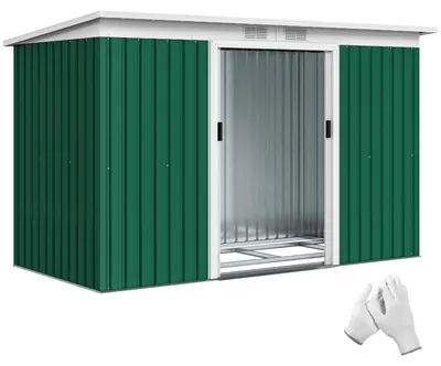 Imagen del producto de Cobertizo de Jardín 280x130x172 cm Caseta de Exterior Metálica para Almacenamiento de Herramientas Verde Oliva